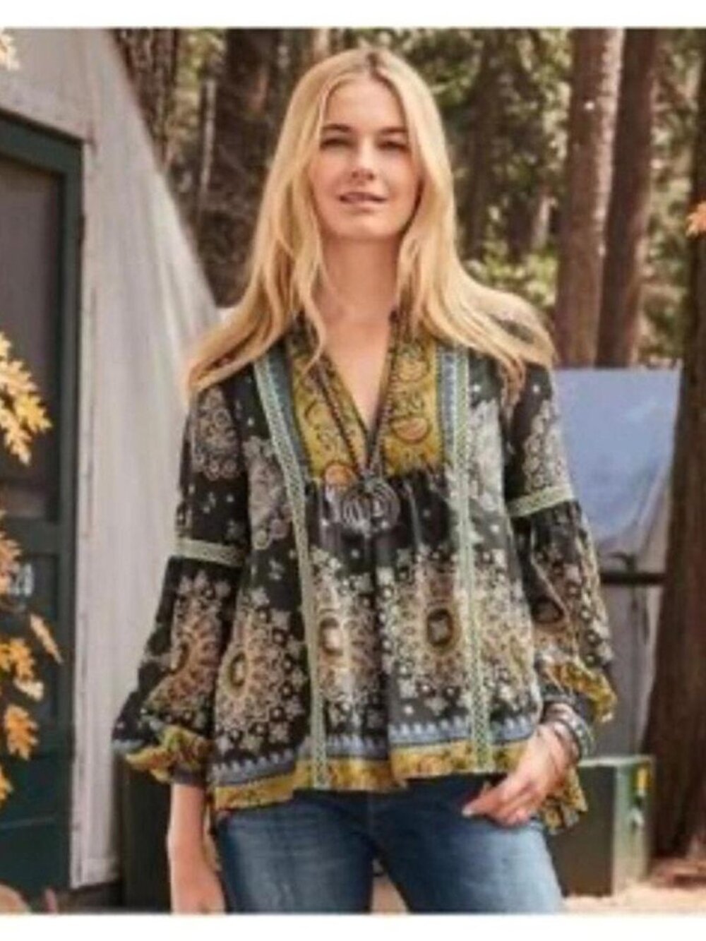Sundance Cotton Carrina Boho Hi-Lo Floral Print Lined Top Fall Print Large
